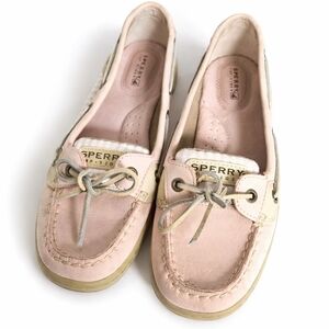 Sperry top sider pink leather boat shoes loafers slip on stripes sz 7.5